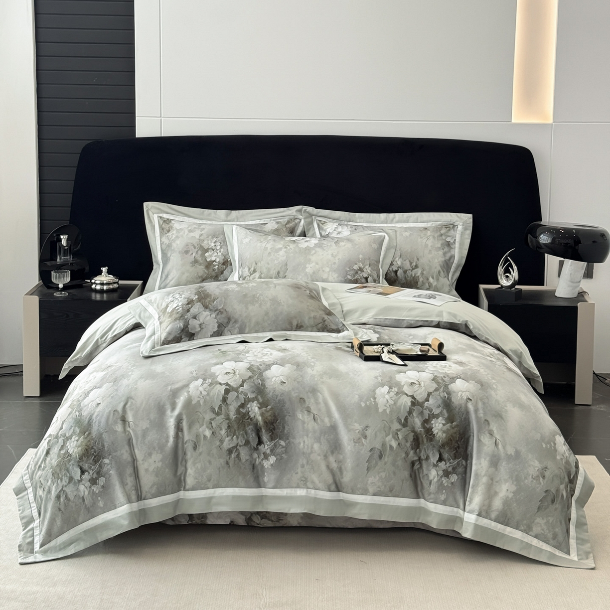 小欢喜 2025新款50全棉数码印花四件套全棉四件套 墨韵青花