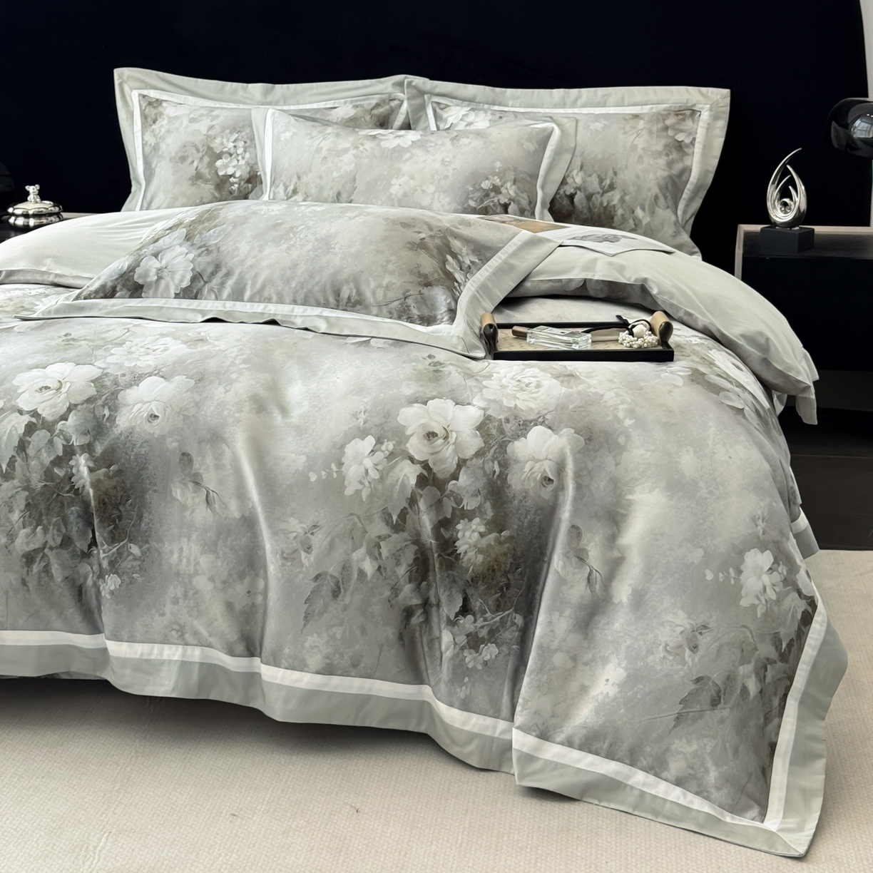 91家纺网 家纺一手货源 找家纺 小欢喜 2025新款50全棉数码印花四件套全棉四件套 墨韵青花