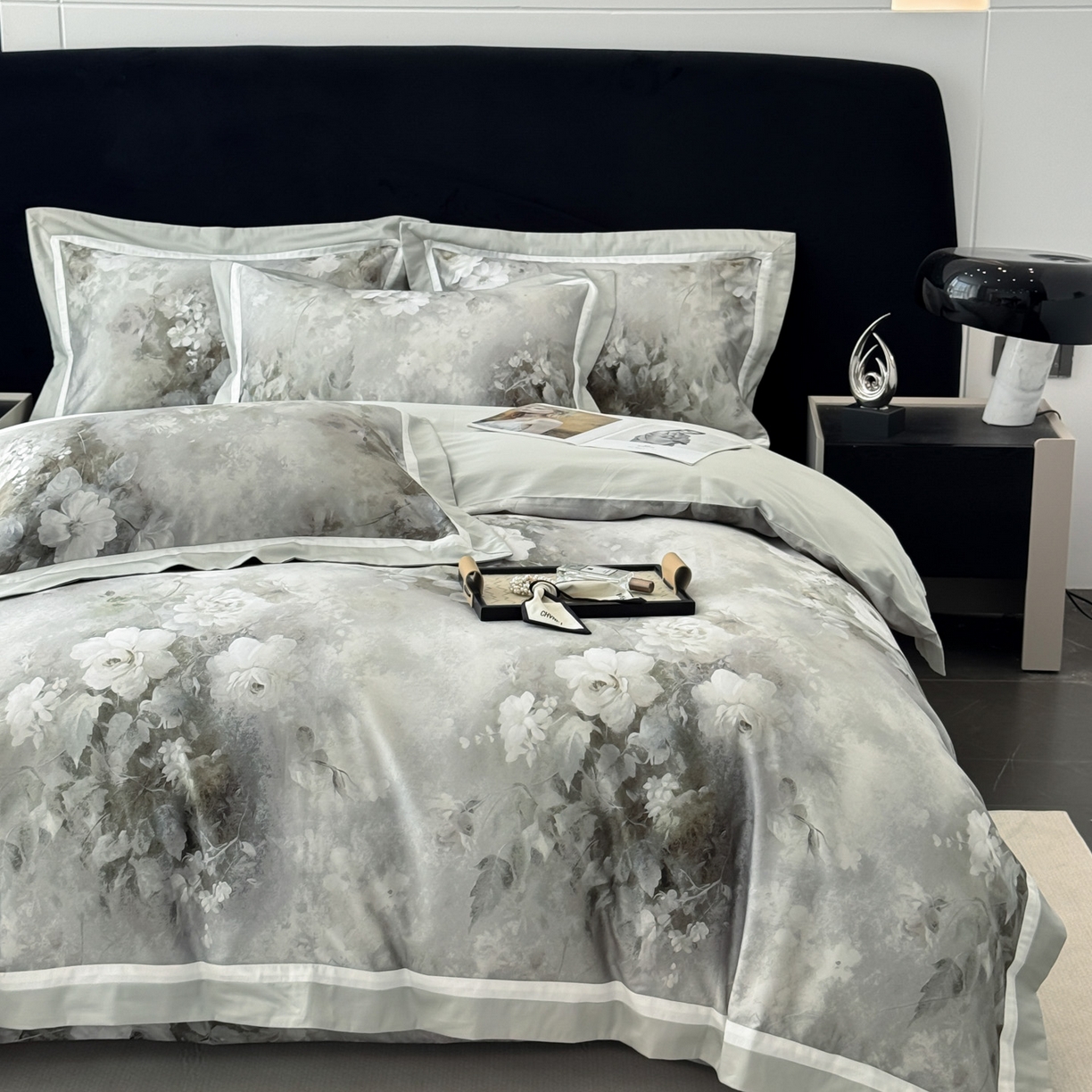 91家纺网 家纺一手货源 找家纺 小欢喜 2025新款50全棉数码印花四件套全棉四件套 墨韵青花