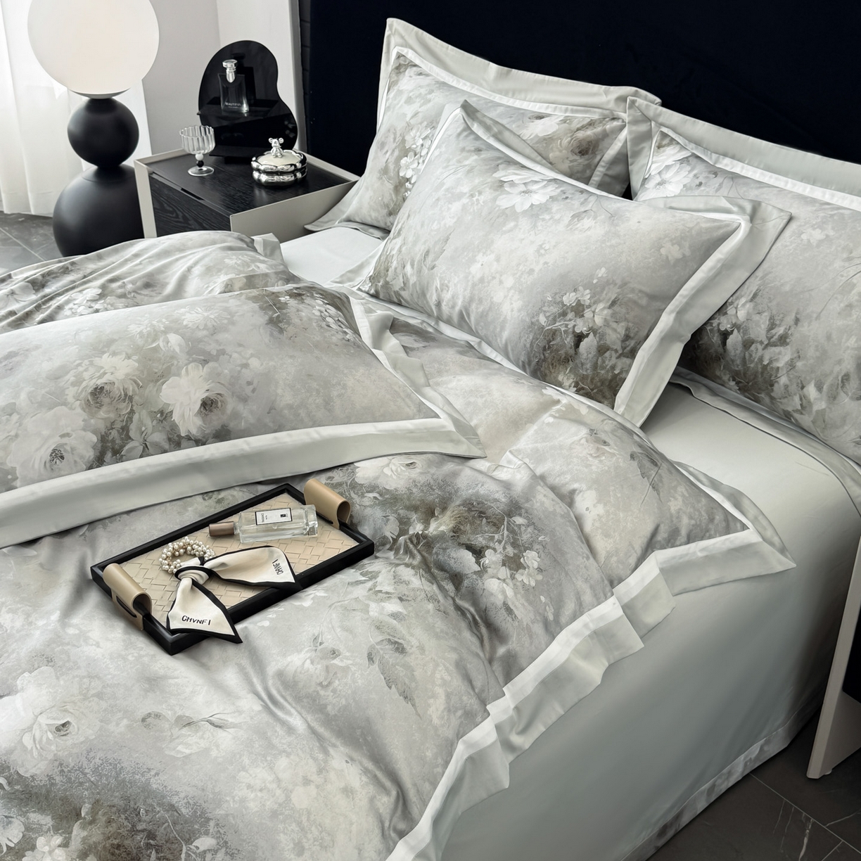 91家纺网 家纺一手货源 找家纺 小欢喜 2025新款50全棉数码印花四件套全棉四件套 墨韵青花