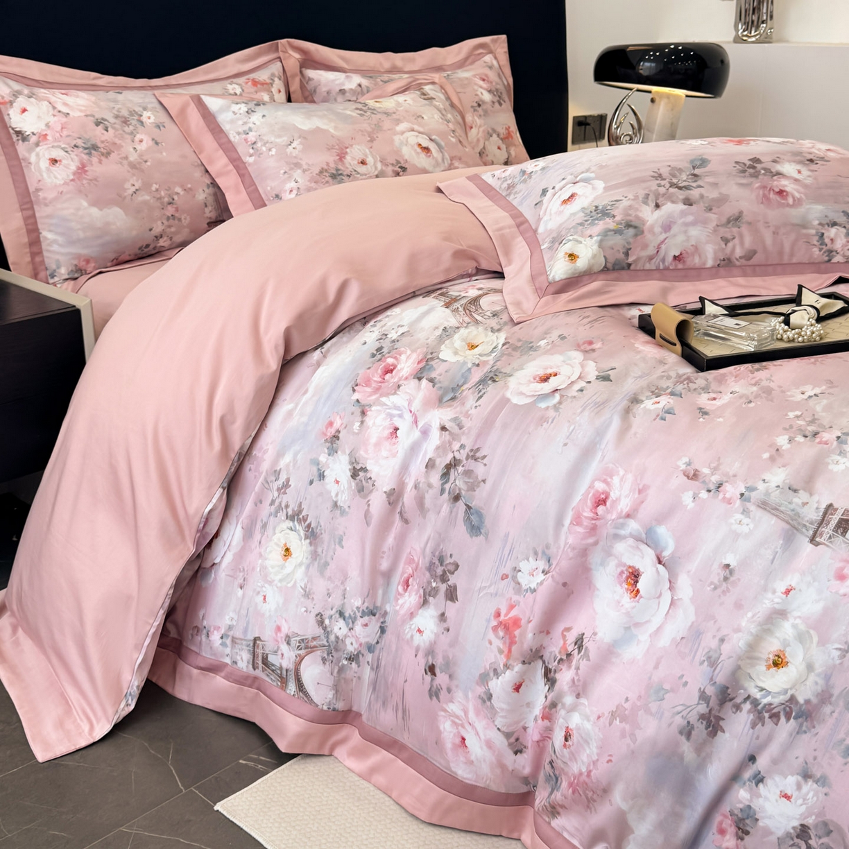 91家纺网 家纺一手货源 找家纺 小欢喜 2025新款50全棉数码印花四件套全棉四件套 塞纳森瑤