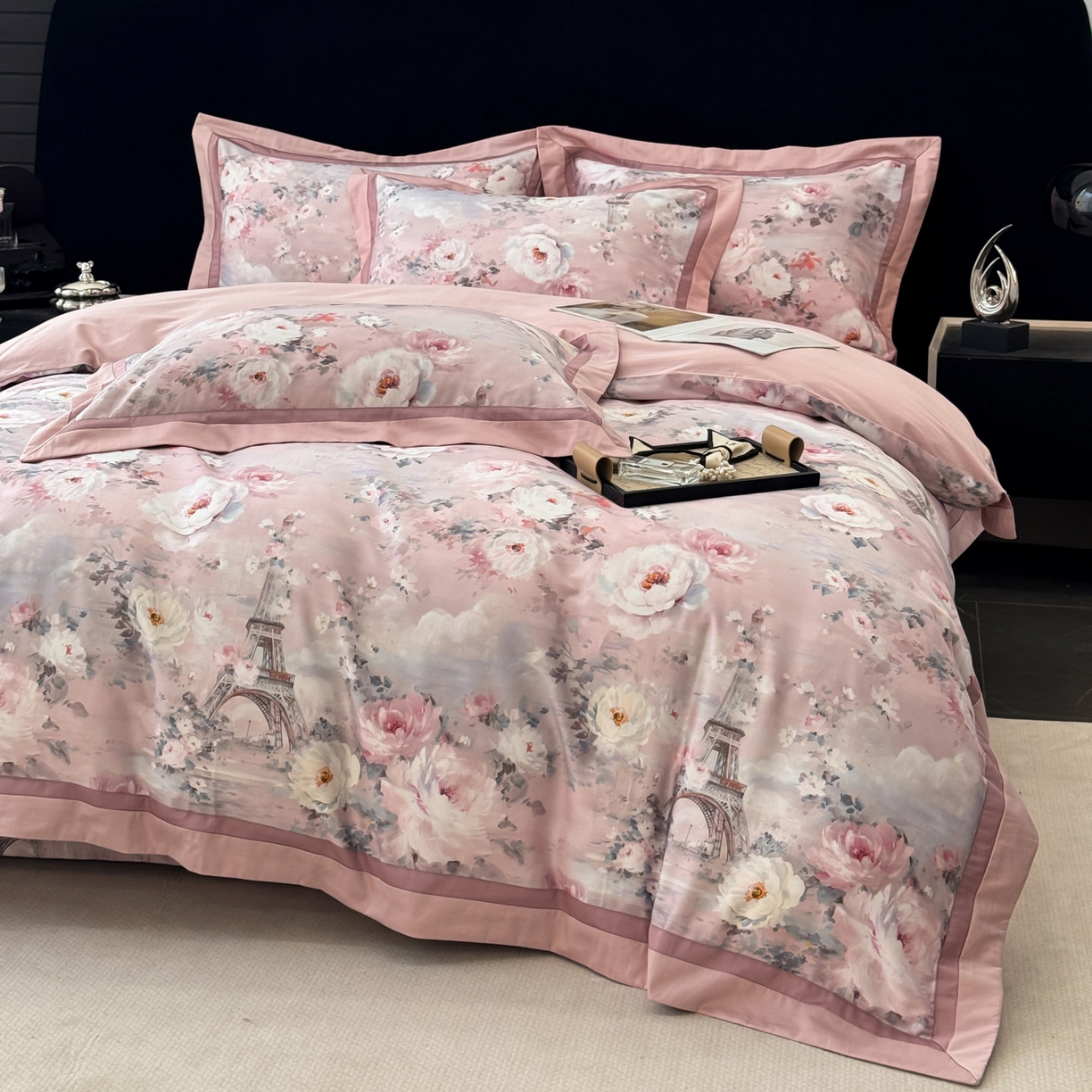 91家纺网 家纺一手货源 找家纺 小欢喜 2025新款50全棉数码印花四件套全棉四件套 塞纳森瑤