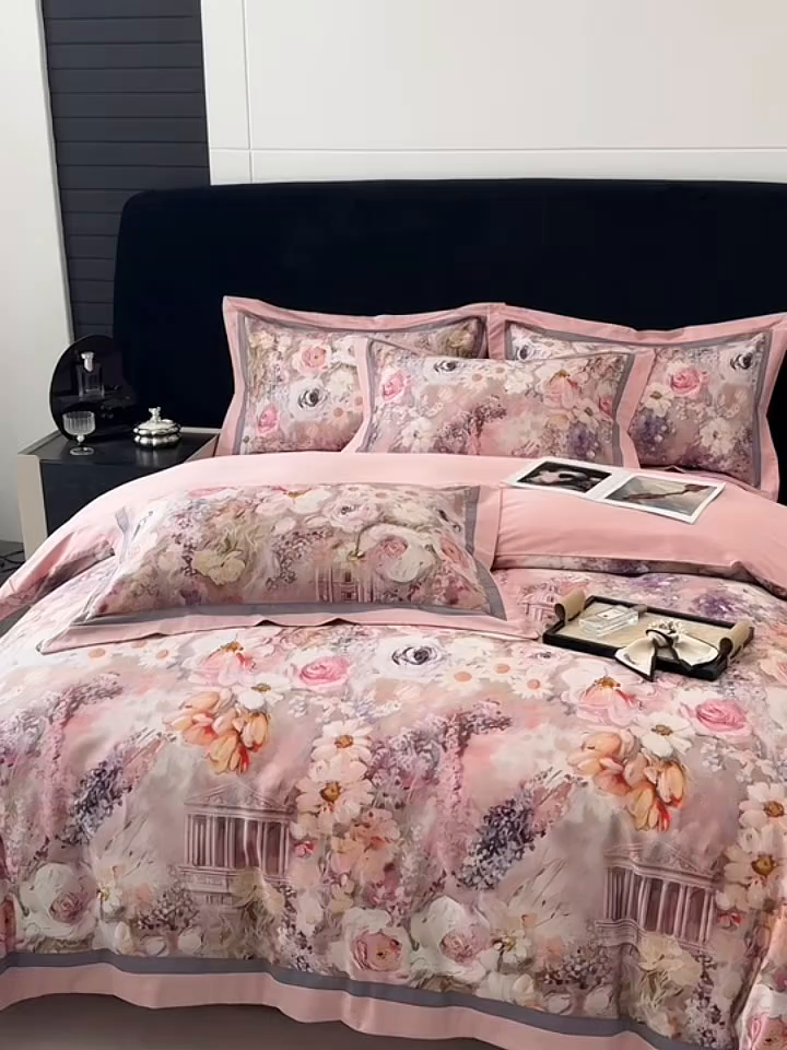 91家纺网 家纺一手货源 找家纺 小欢喜 2025新款50全棉数码印花四件套全棉四件套 莫奈花园