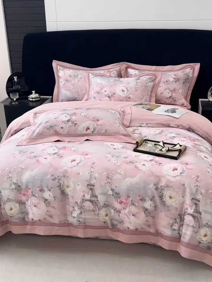 91家纺网 家纺一手货源 找家纺 小欢喜 2025新款50全棉数码印花四件套全棉四件套 塞纳森瑤