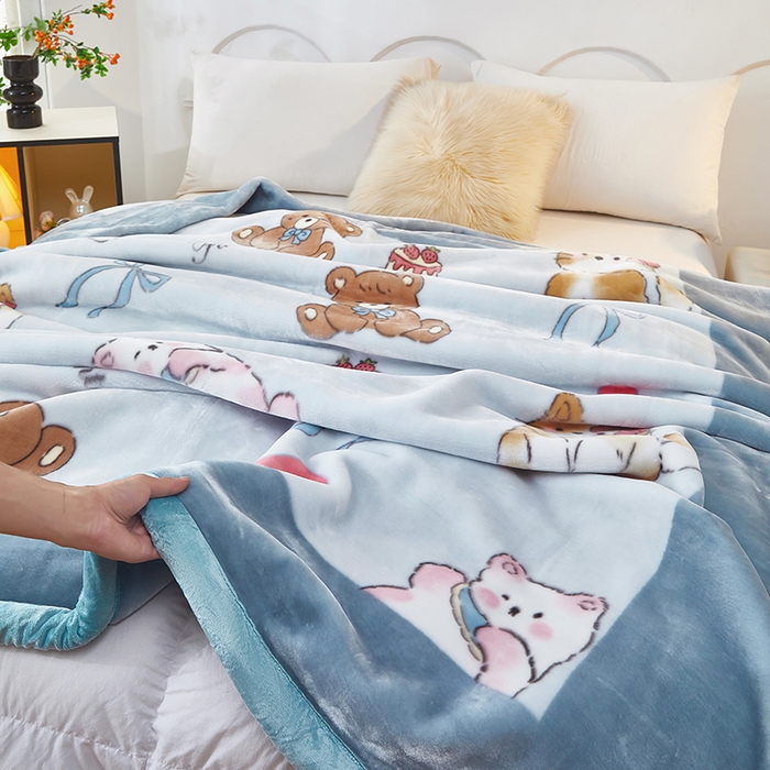 91家纺网 家纺一手货源 找家纺 静宝乳胶 2025新款双层加厚拉舍尔毛毯4-12斤CC-022 躲猫猫-蓝