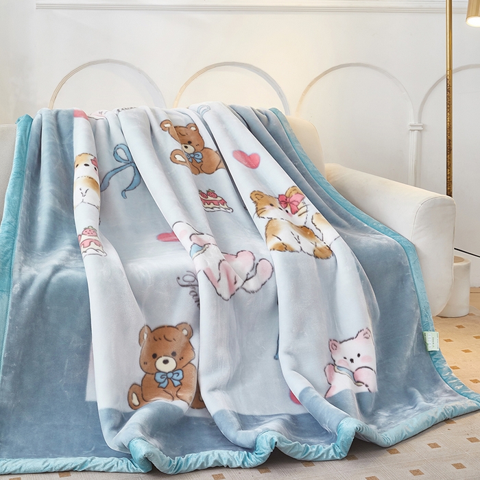 91家纺网 家纺一手货源 找家纺 静宝乳胶 2025新款双层加厚拉舍尔毛毯4-12斤CC-022 躲猫猫-蓝