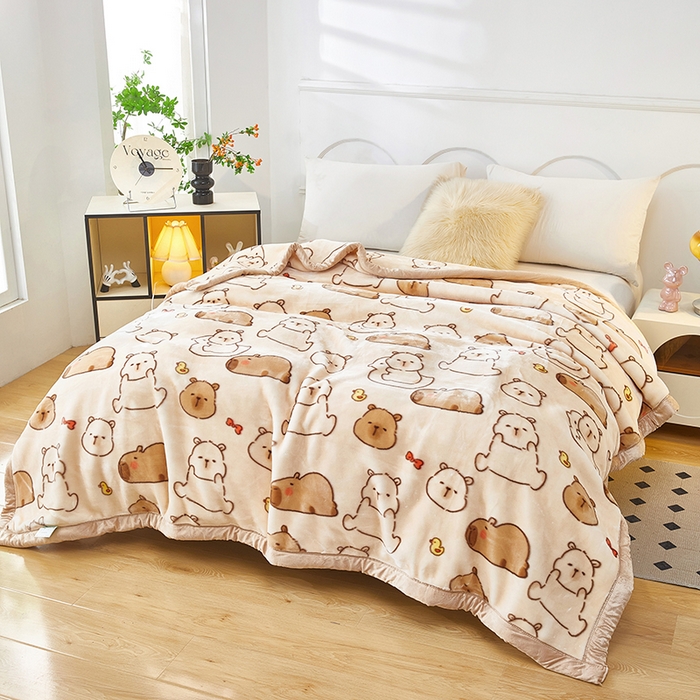 91家纺网 家纺一手货源 找家纺 静宝乳胶 2025新款双层加厚拉舍尔毛毯4-12斤CC-025 萌萌水豚