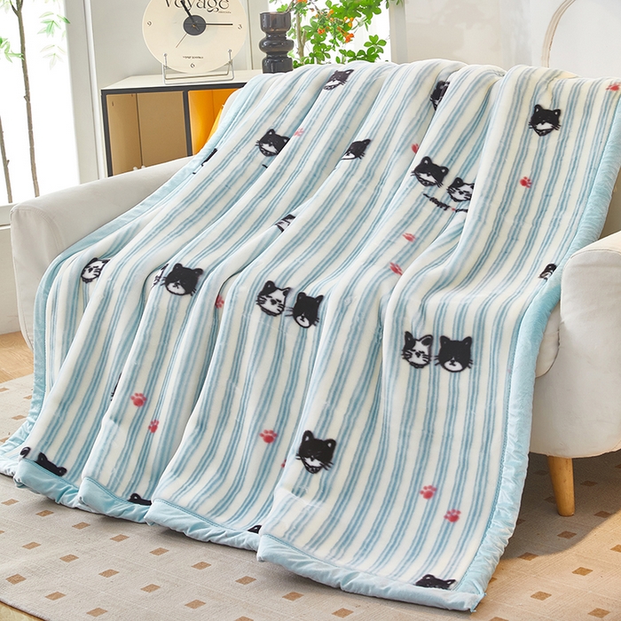 91家纺网 家纺一手货源 找家纺 静宝乳胶 2025新款双层加厚拉舍尔毛毯4-12斤CC-026 猫猫派对