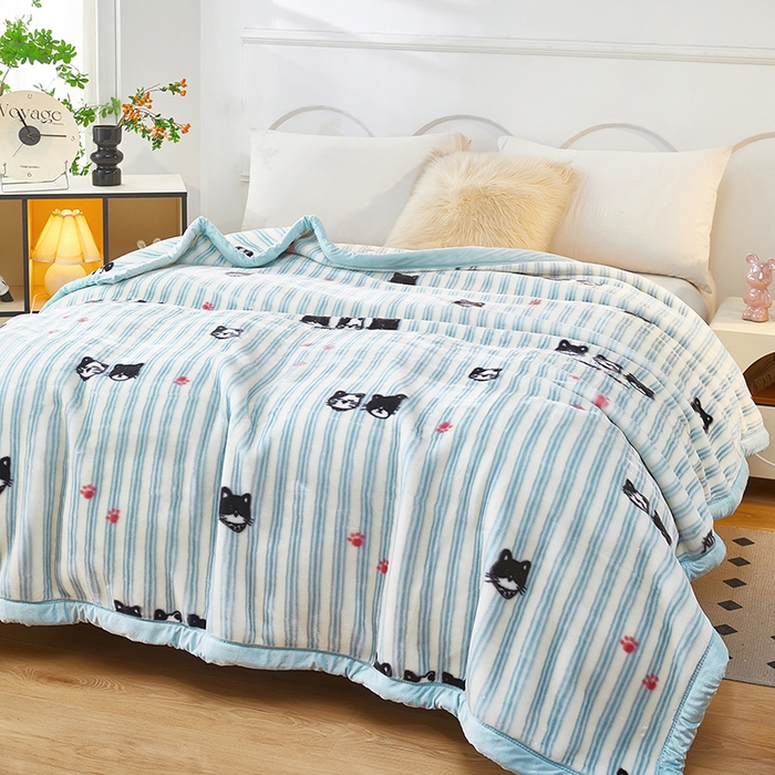 91家纺网 家纺一手货源 找家纺 静宝乳胶 2025新款双层加厚拉舍尔毛毯4-12斤CC-026 猫猫派对