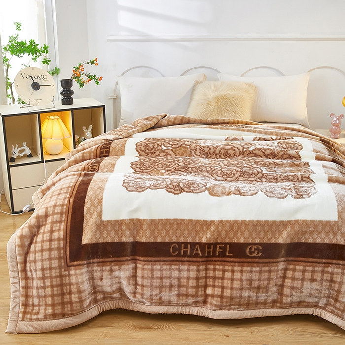 91家纺网 家纺一手货源 找家纺 静宝乳胶 2025新款双层加厚拉舍尔毛毯4-12斤CC-652 山茶花开-驼