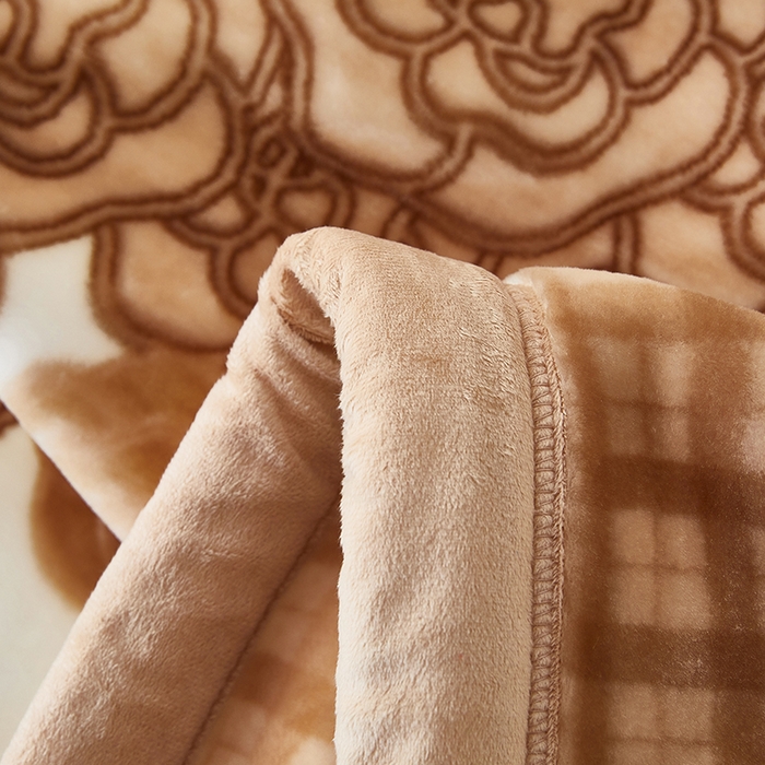 91家纺网 家纺一手货源 找家纺 静宝乳胶 2025新款双层加厚拉舍尔毛毯4-12斤CC-652 山茶花开-驼