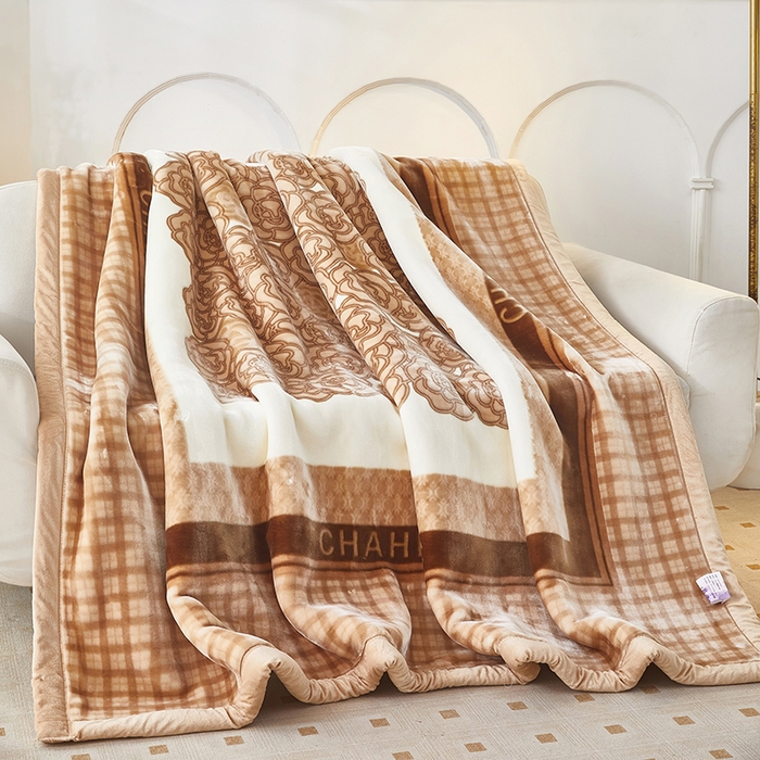 91家纺网 家纺一手货源 找家纺 静宝乳胶 2025新款双层加厚拉舍尔毛毯4-12斤CC-652 山茶花开-驼