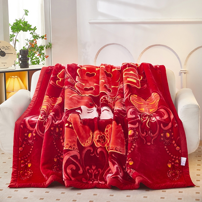 91家纺网 家纺一手货源 找家纺 静宝乳胶 2025新款双层加厚拉舍尔毛毯4-12斤CC-801 大红