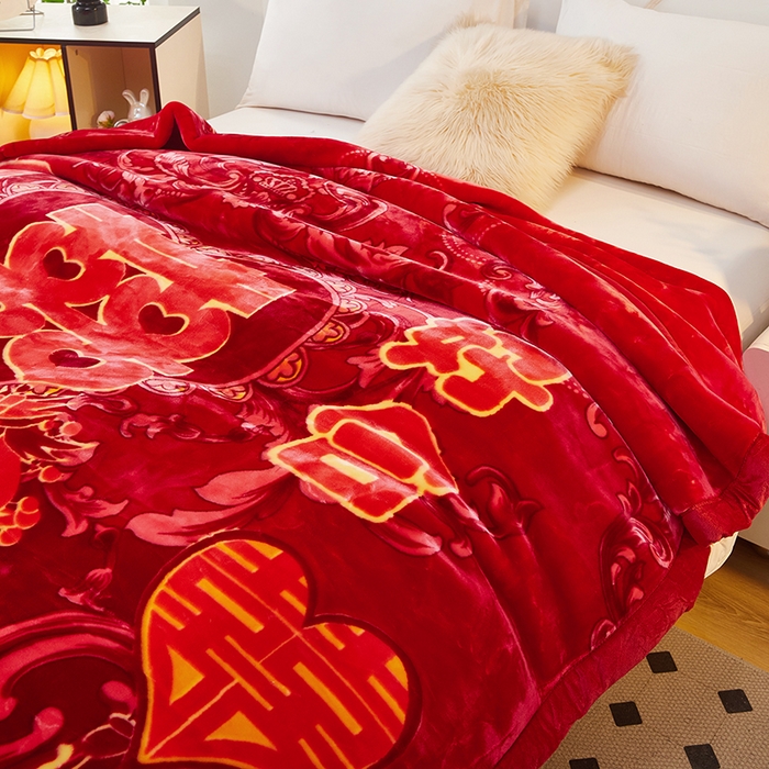 91家纺网 家纺一手货源 找家纺 静宝乳胶 2025新款双层加厚拉舍尔毛毯4-12斤CC-801 大红