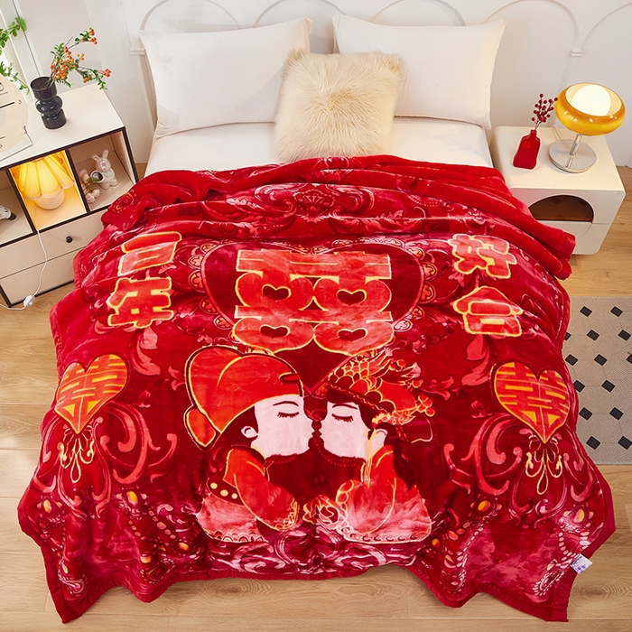 91家纺网 家纺一手货源 找家纺 静宝乳胶 2025新款双层加厚拉舍尔毛毯4-12斤CC-801 大红