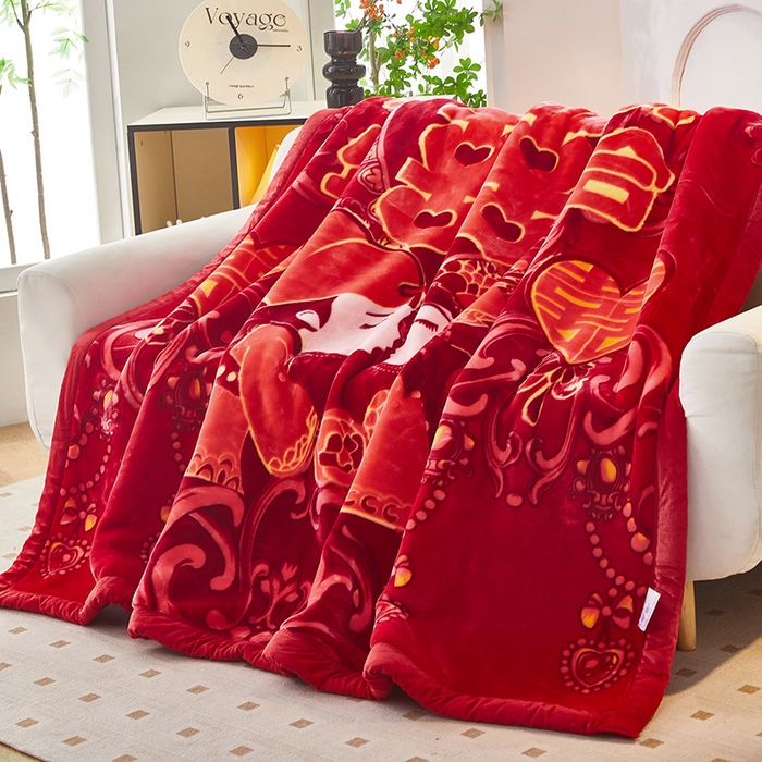 91家纺网 家纺一手货源 找家纺 静宝乳胶 2025新款双层加厚拉舍尔毛毯4-12斤CC-801 大红