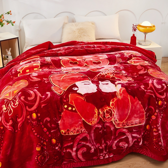 91家纺网 家纺一手货源 找家纺 静宝乳胶 2025新款双层加厚拉舍尔毛毯4-12斤CC-801 大红