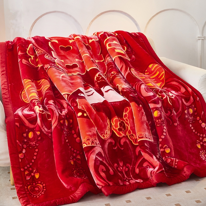 91家纺网 家纺一手货源 找家纺 静宝乳胶 2025新款双层加厚拉舍尔毛毯4-12斤CC-801 大红