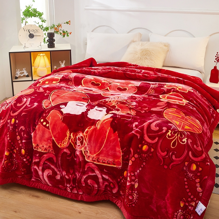 91家纺网 家纺一手货源 找家纺 静宝乳胶 2025新款双层加厚拉舍尔毛毯4-12斤CC-801 大红