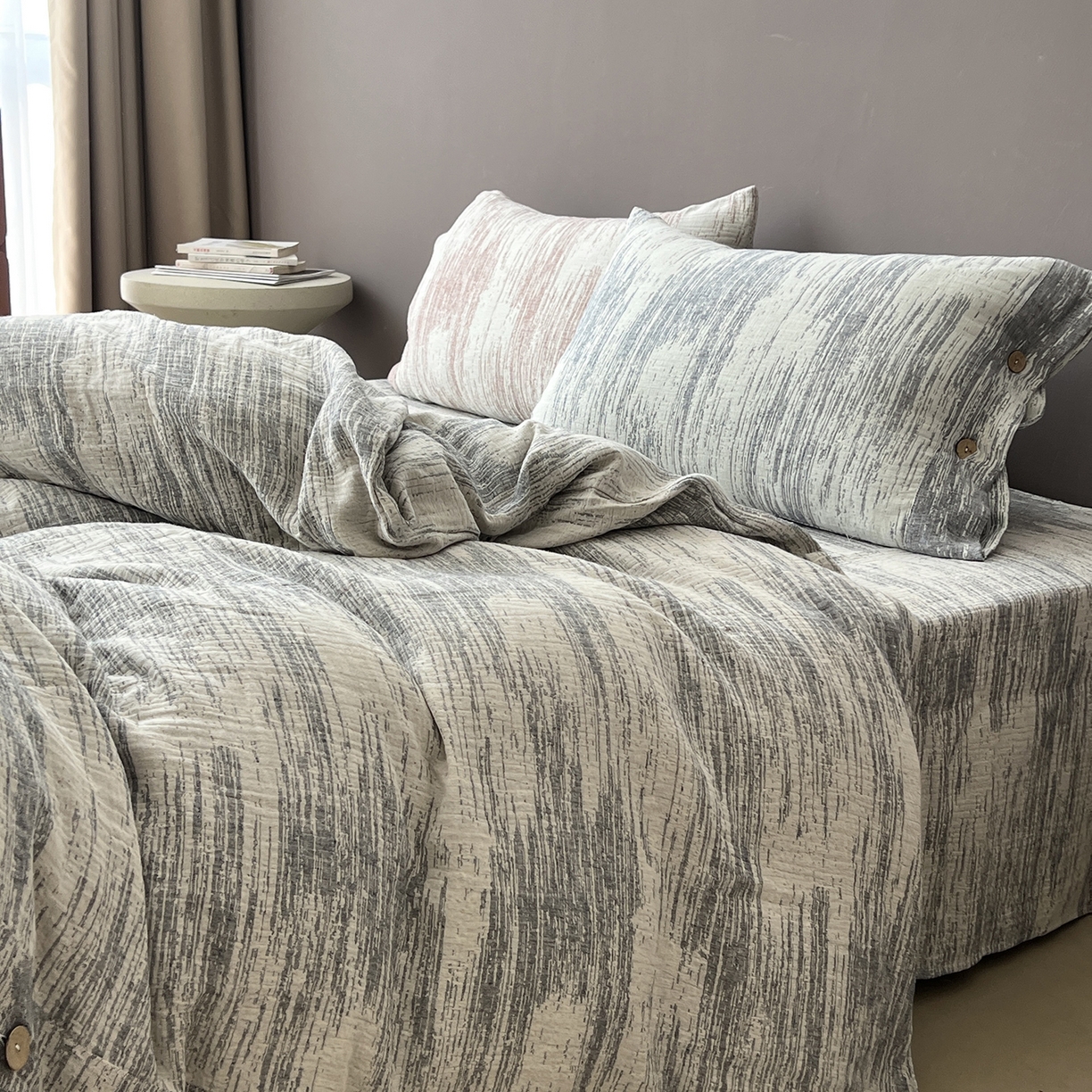 91家纺网 家纺一手货源 找家纺 （总）贝尔 2025新款简约10%亚麻90%棉加厚四件套