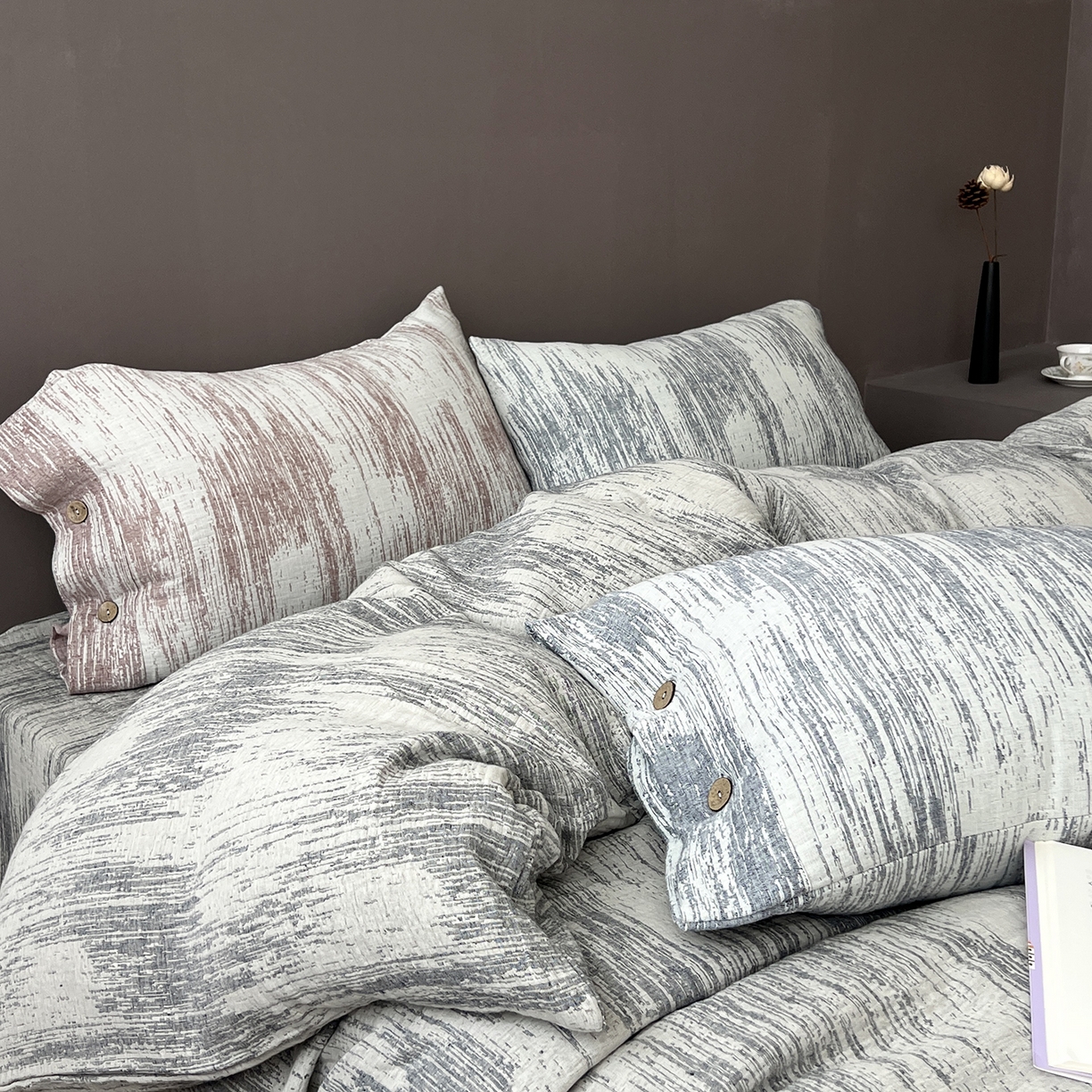 91家纺网 家纺一手货源 找家纺 （总）贝尔 2025新款简约10%亚麻90%棉加厚四件套