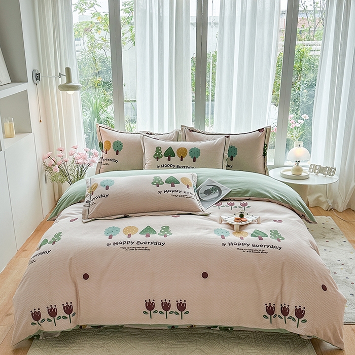 91家纺网 家纺一手货源 找家纺 眷恋家纺 2025秋冬新款全棉纯棉喷气加厚磨毛纯棉四件套快乐指南-驼