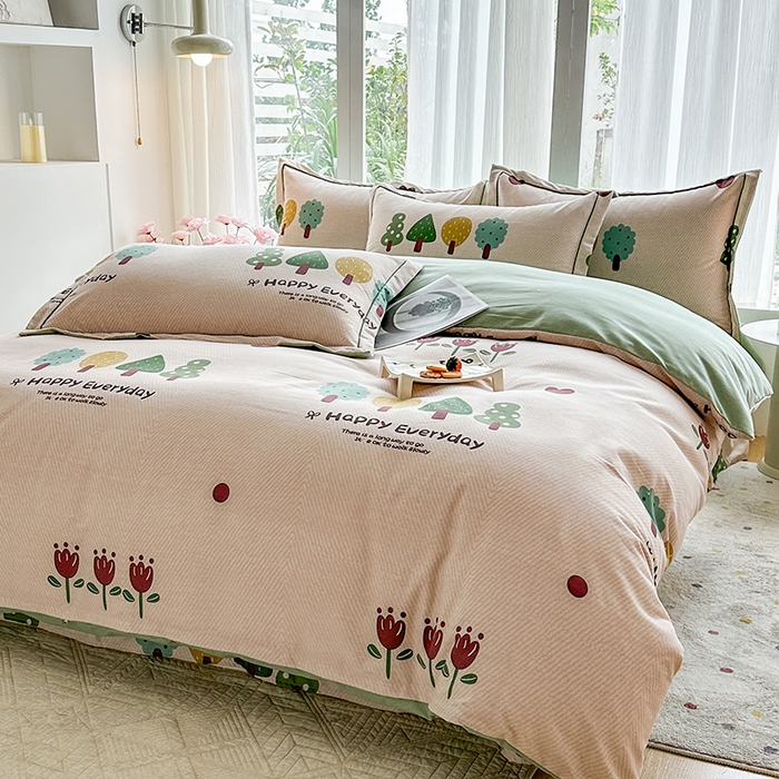 91家纺网 家纺一手货源 找家纺 眷恋家纺 2025秋冬新款全棉纯棉喷气加厚磨毛纯棉四件套快乐指南-驼