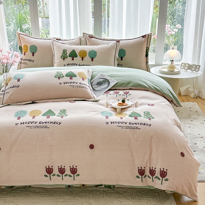 91家纺网 家纺一手货源 找家纺 眷恋家纺 2025秋冬新款全棉纯棉喷气加厚磨毛纯棉四件套快乐指南-驼