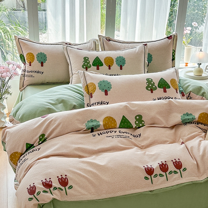 91家纺网 家纺一手货源 找家纺 眷恋家纺 2025秋冬新款全棉纯棉喷气加厚磨毛纯棉四件套快乐指南-驼