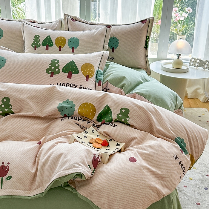 91家纺网 家纺一手货源 找家纺 眷恋家纺 2025秋冬新款全棉纯棉喷气加厚磨毛纯棉四件套快乐指南-驼