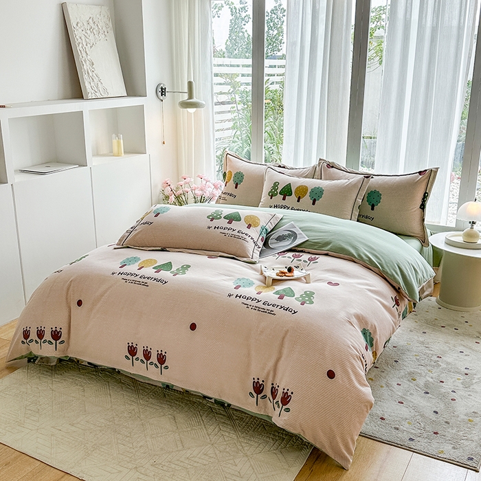 91家纺网 家纺一手货源 找家纺 眷恋家纺 2025秋冬新款全棉纯棉喷气加厚磨毛纯棉四件套快乐指南-驼