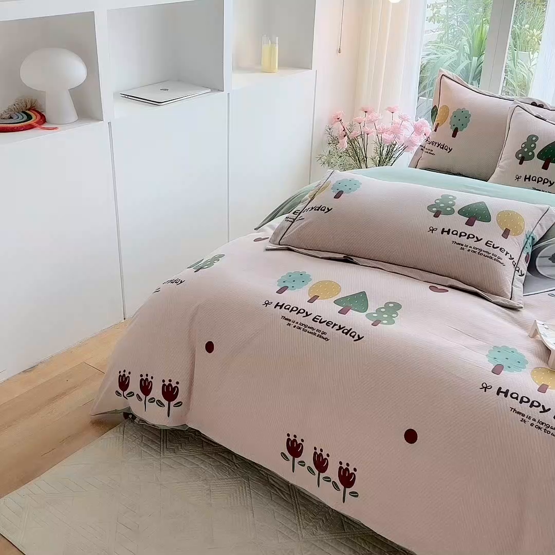 91家纺网 家纺一手货源 找家纺 眷恋家纺 2025秋冬新款全棉纯棉喷气加厚磨毛纯棉四件套快乐指南-驼