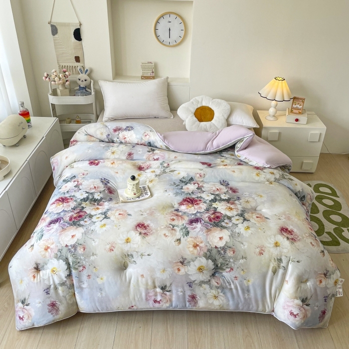 91家纺网 家纺一手货源 找家纺 小禹仔家纺  2025新款亲肤柔软大豆被数码印花针织棉大豆被冬被子被芯春秋被 奥利花园绿