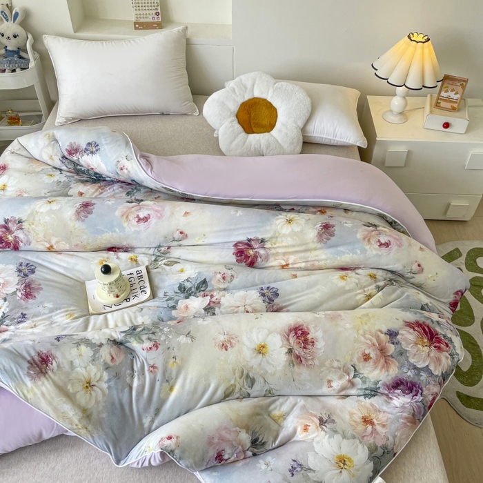 91家纺网 家纺一手货源 找家纺 小禹仔家纺  2025新款亲肤柔软大豆被数码印花针织棉大豆被冬被子被芯春秋被 奥利花园绿