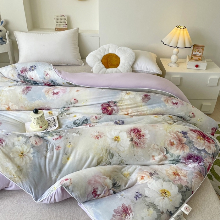 91家纺网 家纺一手货源 找家纺 小禹仔家纺  2025新款亲肤柔软大豆被数码印花针织棉大豆被冬被子被芯春秋被 奥利花园绿