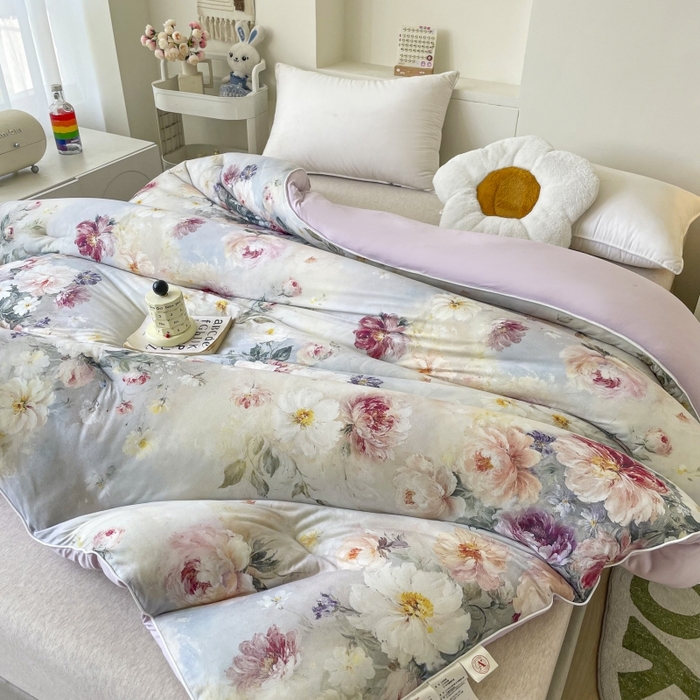 91家纺网 家纺一手货源 找家纺 小禹仔家纺  2025新款亲肤柔软大豆被数码印花针织棉大豆被冬被子被芯春秋被 奥利花园绿