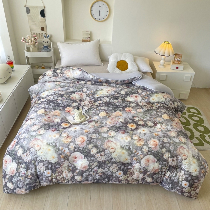 91家纺网 家纺一手货源 找家纺 小禹仔家纺  2025新款亲肤柔软大豆被数码印花针织棉大豆被冬被子被芯春秋被 碧澜绿