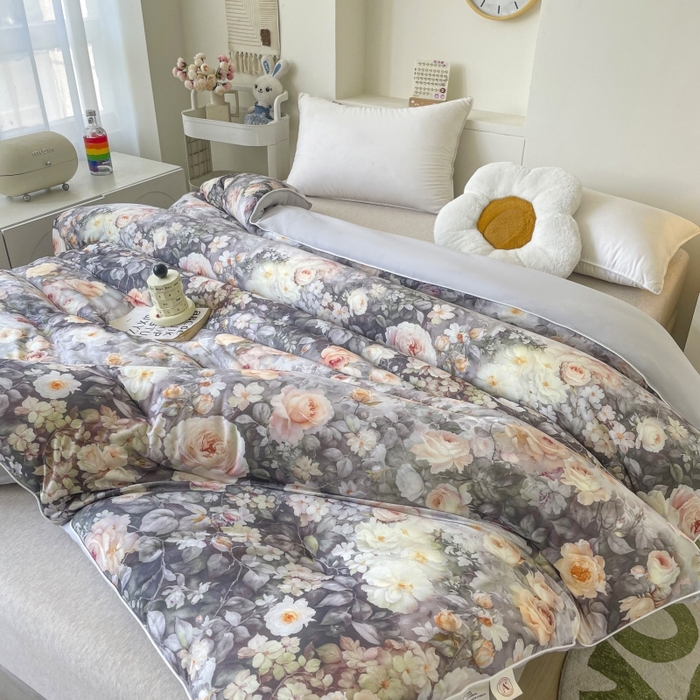 91家纺网 家纺一手货源 找家纺 小禹仔家纺  2025新款亲肤柔软大豆被数码印花针织棉大豆被冬被子被芯春秋被 碧澜绿