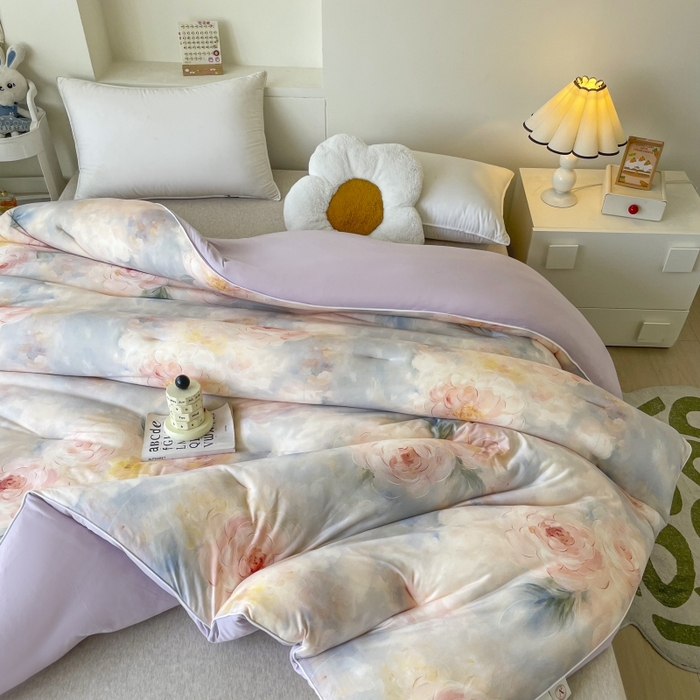 91家纺网 家纺一手货源 找家纺 小禹仔家纺  2025新款亲肤柔软大豆被数码印花针织棉大豆被冬被子被芯春秋被 杜若粉