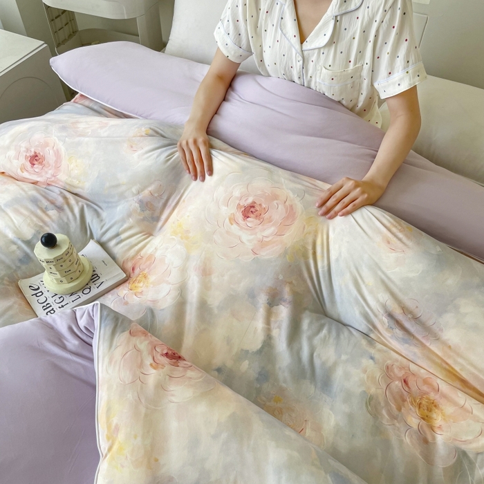 91家纺网 家纺一手货源 找家纺 小禹仔家纺  2025新款亲肤柔软大豆被数码印花针织棉大豆被冬被子被芯春秋被 杜若粉