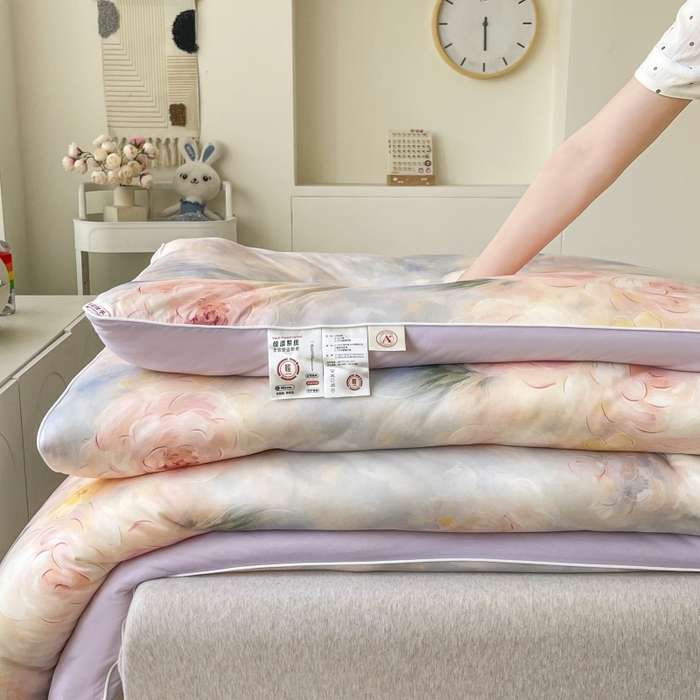 91家纺网 家纺一手货源 找家纺 小禹仔家纺  2025新款亲肤柔软大豆被数码印花针织棉大豆被冬被子被芯春秋被 杜若粉