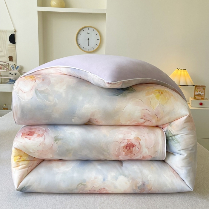 小禹仔家纺 2025新款亲肤柔软大豆被数码印花针织棉大豆被冬被子被芯春秋被 杜若粉