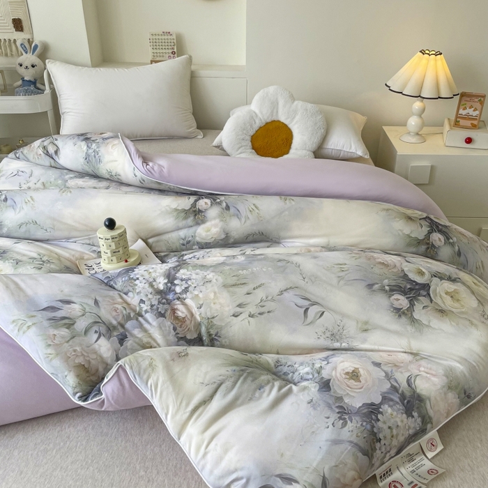 91家纺网 家纺一手货源 找家纺 小禹仔家纺  2025新款亲肤柔软大豆被数码印花针织棉大豆被冬被子被芯春秋被 风月灰