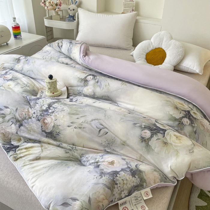 91家纺网 家纺一手货源 找家纺 小禹仔家纺  2025新款亲肤柔软大豆被数码印花针织棉大豆被冬被子被芯春秋被 风月灰