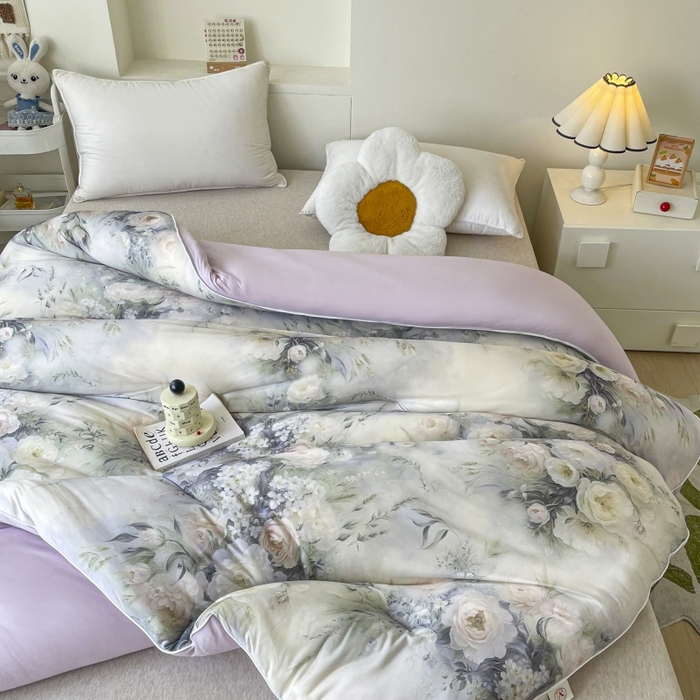 91家纺网 家纺一手货源 找家纺 小禹仔家纺  2025新款亲肤柔软大豆被数码印花针织棉大豆被冬被子被芯春秋被 风月灰