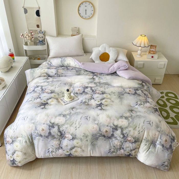 91家纺网 家纺一手货源 找家纺 小禹仔家纺  2025新款亲肤柔软大豆被数码印花针织棉大豆被冬被子被芯春秋被 风月灰