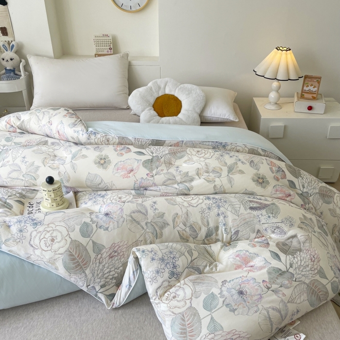 91家纺网 家纺一手货源 找家纺 小禹仔家纺  2025新款亲肤柔软大豆被数码印花针织棉大豆被冬被子被芯春秋被 光环象牙黄