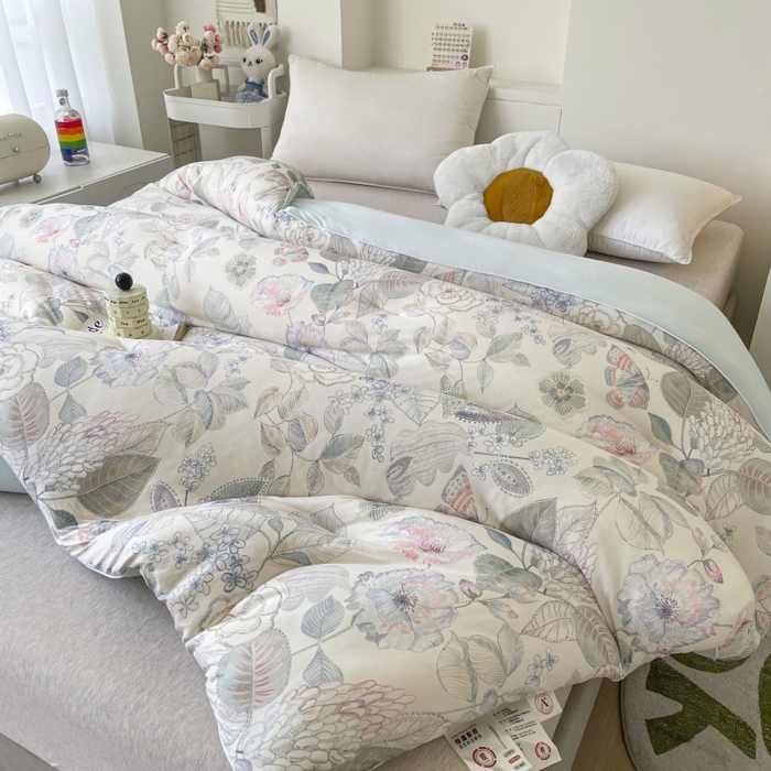 91家纺网 家纺一手货源 找家纺 小禹仔家纺  2025新款亲肤柔软大豆被数码印花针织棉大豆被冬被子被芯春秋被 光环象牙黄