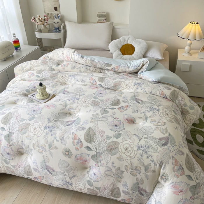 91家纺网 家纺一手货源 找家纺 小禹仔家纺  2025新款亲肤柔软大豆被数码印花针织棉大豆被冬被子被芯春秋被 光环象牙黄