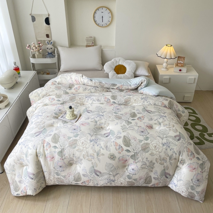 91家纺网 家纺一手货源 找家纺 小禹仔家纺  2025新款亲肤柔软大豆被数码印花针织棉大豆被冬被子被芯春秋被 光环象牙黄